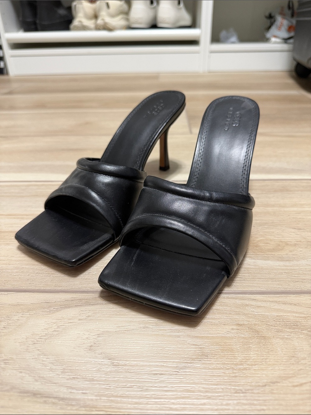 NWT ASOS Black Leather Square-Toe High Heel Mules